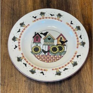 Vintage Meiwa Table Art  Pots Birds Birdhouses Sunflowers Salad Plate Mew